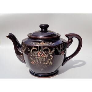 Vintage Moriage Teapot Hand Painted Vintage Redware Japan 6"